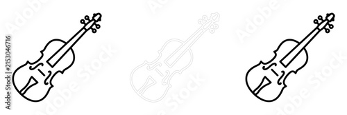 Three stylized violin outline illustrations arranged in a row on a plain white background