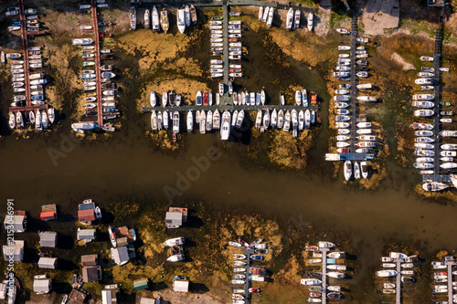 Aerial View of Boat Marina in Novi Sad During Severe Drought