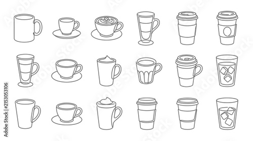 Hand Drawn Coffee Cups and Glasses Collection