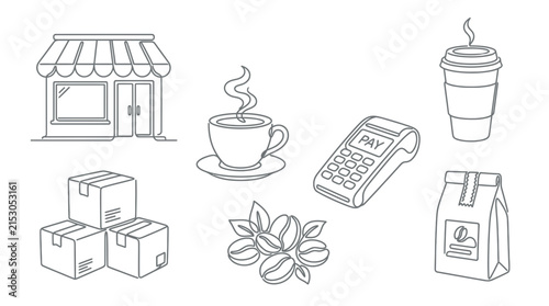 Coffee Shop Elements Icons Collection Isolated