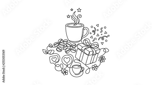 Continuous Line Art Coffee Gift Surprise