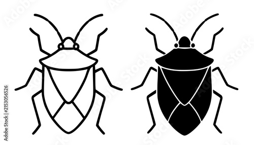 Minimalist shield bug icon in outline and silhouette style, for UI/UX app design