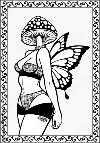 Girl in bikini. Fantasy girl. Fairy cartoon girl with wing. 