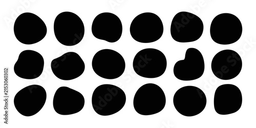 Organic circle shapes featuring irregular black forms for modern graphic design elements and abstract backgrounds on transparent background.