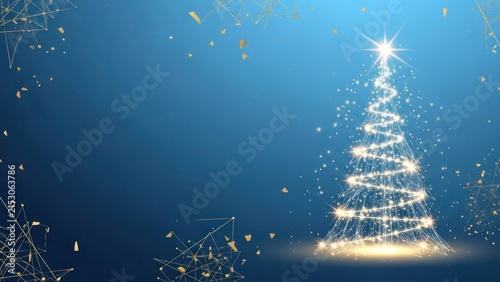 A Christmas tree with a blue background and golden stars.