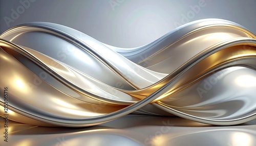 Futuristic Abstract Waves Resembling Flowing Liquid Metal in Pearl White and Platinum