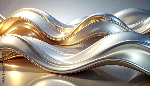 Futuristic Abstract Waves Resembling Flowing Liquid Metal in Pearl White and Platinum