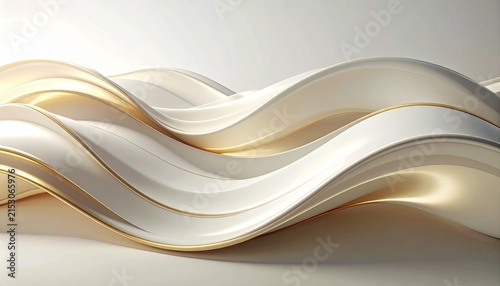 Minimal Abstract Flowing White Waves with Subtle Champagne Gold Accents