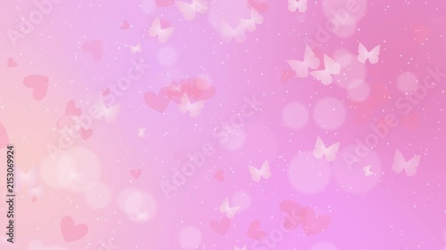 蝶とハートが舞うパステルピンクのファンタジーシームレスループ動画 / Pastel pink fantasy seamless loop video with flying butterflies and hearts