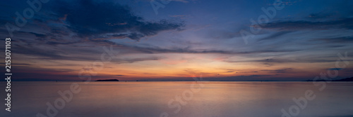 Twilight seascape with a delicate sky gradient at Ariake Beach in Kagawa Prefecture, Japan.