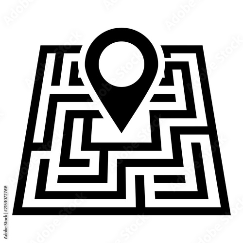 Black Maze Icon With Location Pin Symbol For Navigation