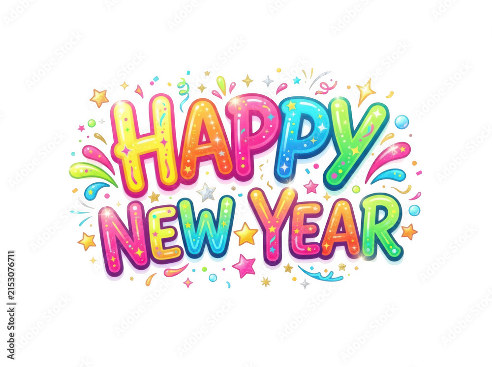 Naklejka premium Colorful happy new year celebration text design