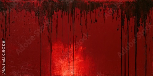Abstract crimson canvas with dark, dripping paint streaks from the top