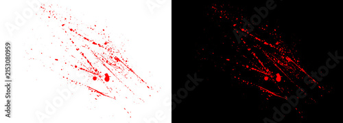 Konstfotografi Red blood splatters and scratch marks, horror bloodstains on white and black bac