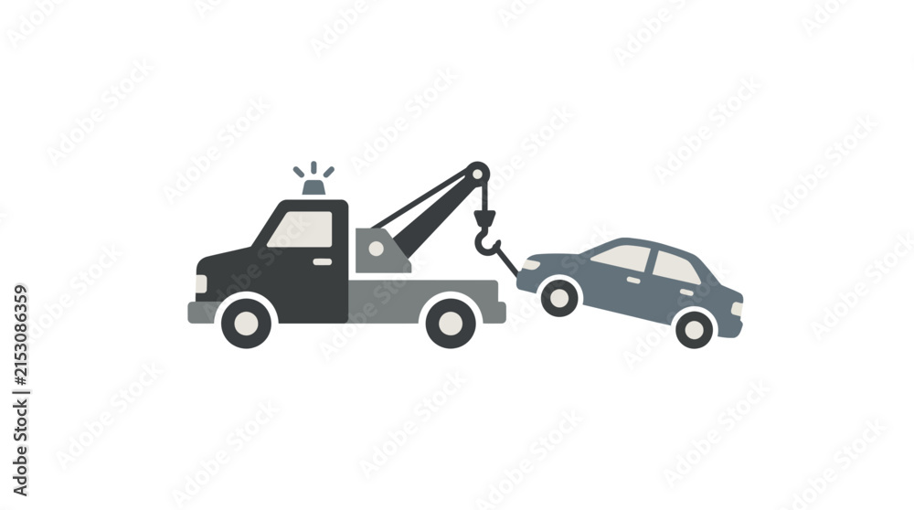 Naklejka premium Flat minimalist illustration of a tow truck towing a car