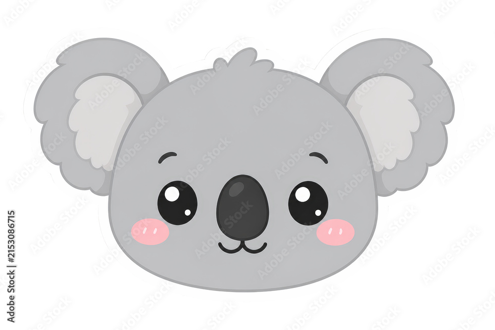 Naklejka premium Cute Cartoon Koala Face Sticker with White Outline