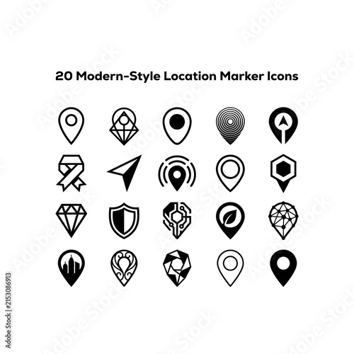 Set of 20 Modern Minimalist Location Marker and Map Pin Icons
