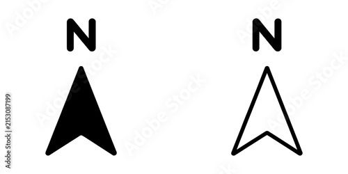 North direction arrow icon for navigation and mapping applications, representing orientation, location, travel routes, geographic direction, and digital interfaces.