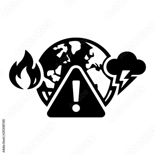 Obraz na płótnie Climate risk globe icon with warning elements for global warming, environmental hazards and safety!
