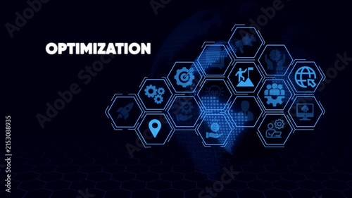 Business optimization concept: digital hexagon network with global data connectivity
