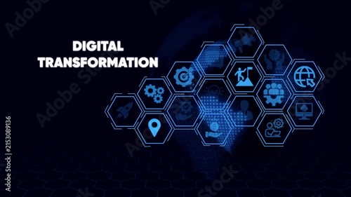 Digital transformation concept with hexagonal and network connectivity background business