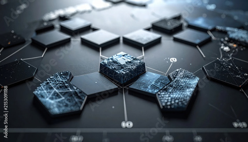 Intricate digital network structure with interconnected glowing circuit nodes representing technological advancement and data flow