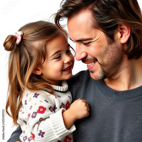 Heartwarming Moment Between Father and Daughter, Joyful Expressions and Warm Smiles Conveying Bonding and Love in a Bright Setting