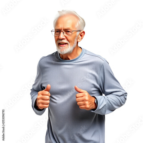Energetic Senior Man Enjoying Fitness, Running and Exercising at Home, Promoting Healthy Lifestyle and Wellbeing for Older Adults