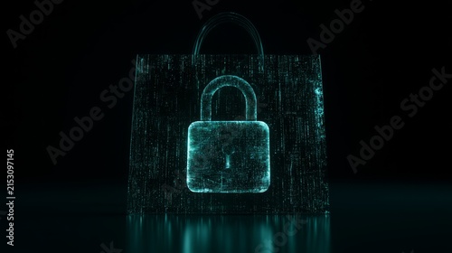 Abstract Glowing Padlock on Stylized Digital Background