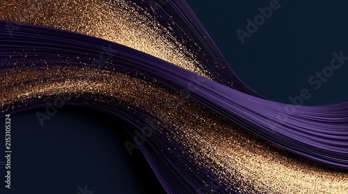 Swirling purple strands dusted with shimmering gold particles on a dark background