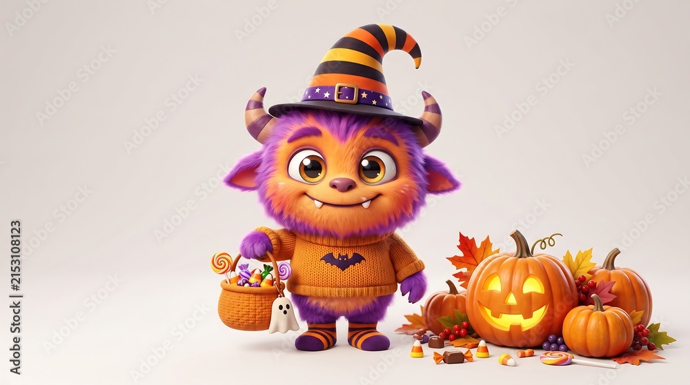 Fototapeta premium Cheerful Cartoon Monster Character Halloween Illustration