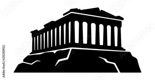 Ancient Greek Temple Silhouette, Classical Architecture Landmark Icon, Athens Acropolis Monument Vector Art, Historic Building Symbol for Travel and Culture