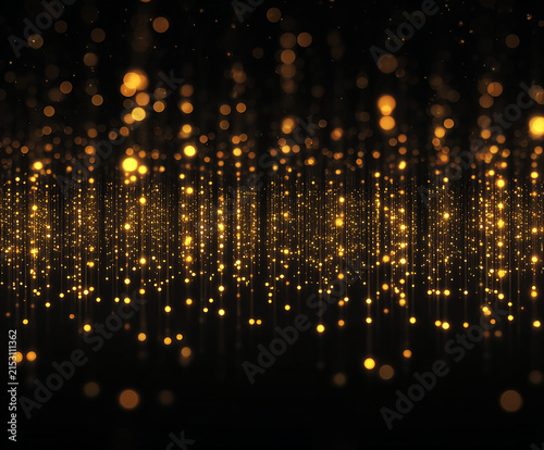 Foto Glowing golden bokeh particles on dark background