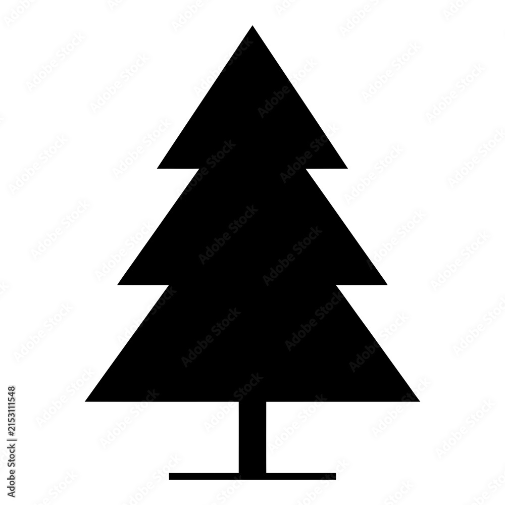 Obraz premium Black silhouette of a pine tree on white background simple icon