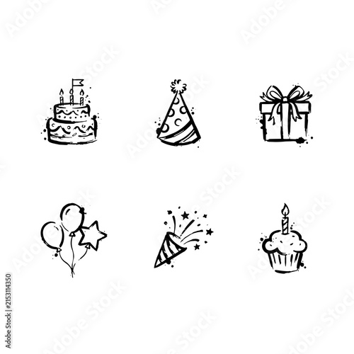 Birthday Icon in Brush Set Outline