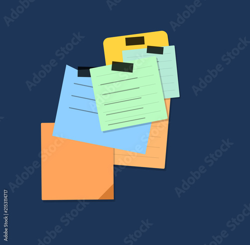 Colorful overlapping abstract sticky notes with black tabs