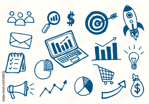 Business and Marketing Doodle Line Art Icon Illustration Set
