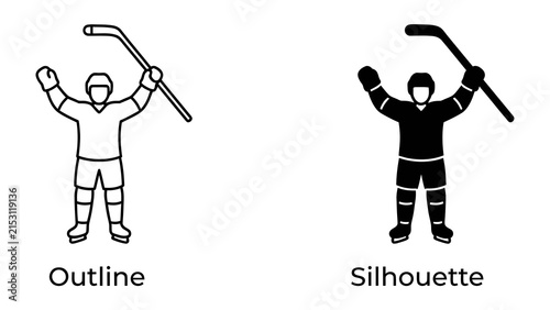 Canvas Print Hockey Player Victory Celebration: A dynamic illustration depicts a hockey player celebrating a victory with raised arms and a hockey stick held high