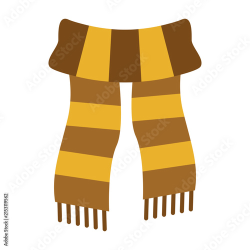 A flat vector illustration of a striped winter scarf with fringe.