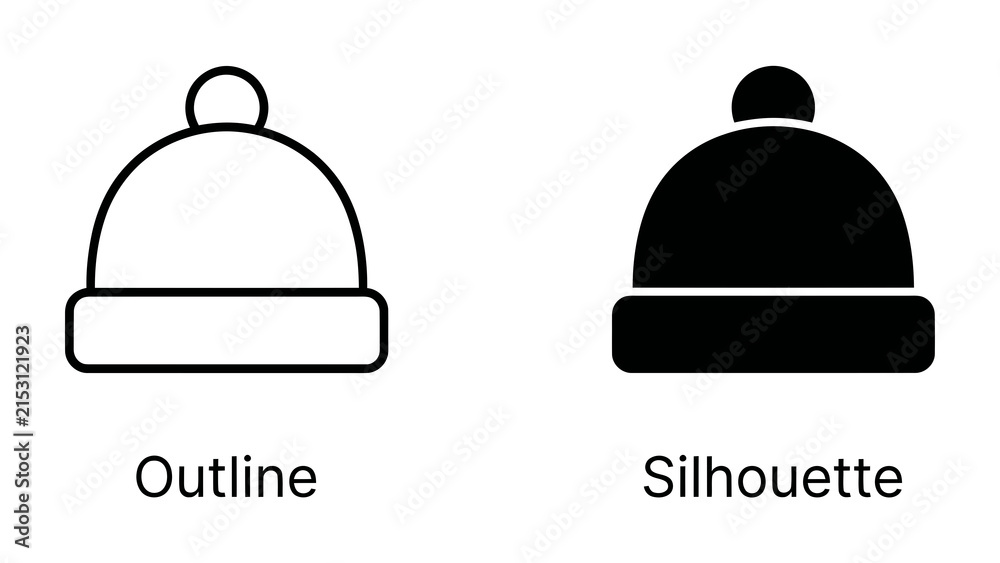 Fototapeta premium Winter Cap Outline and Silhouette