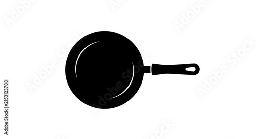 Black frying pan silhouette with handle on white background with kitchen cooking utensil graphic simple icon