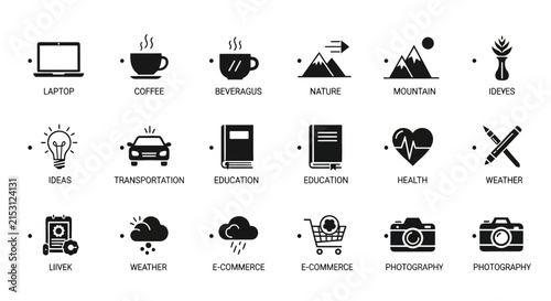 Collection of Flat Icons: Technology, Lifestyle, Nature, Business, Education, Health, Weather