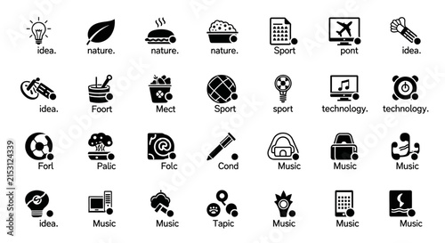 Collection of Icons: Idea, Nature, Food, Sport, Technology, Music, and More