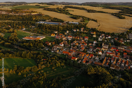 Aerial drone view of Gorndorf at sunset
