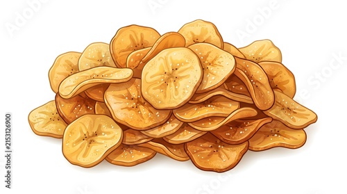 Dried Banana Chips Pile on White Background for Healthy Snack Packaging and Marketing