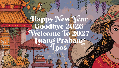 Happy new year celebration in Luang Prabang, Laos, 2027 welcome