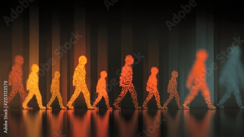 Group of people walking in a line genealogy tree concept