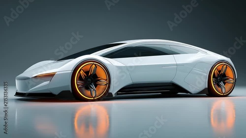 An electric car design highlights its modern features and technology in a studio environment during daylight hours