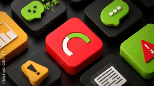 Close-up of colorful, 3D app icons.  Progress bar icon prominent