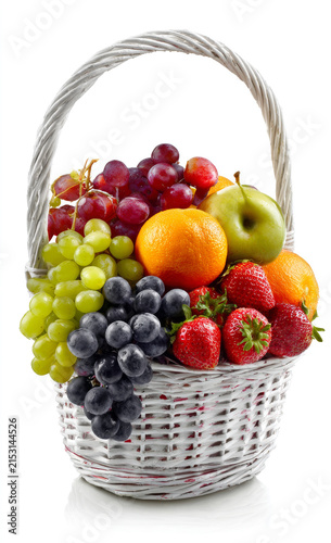 Fresh Fruit Basket with Grapes Apples and Strawberries